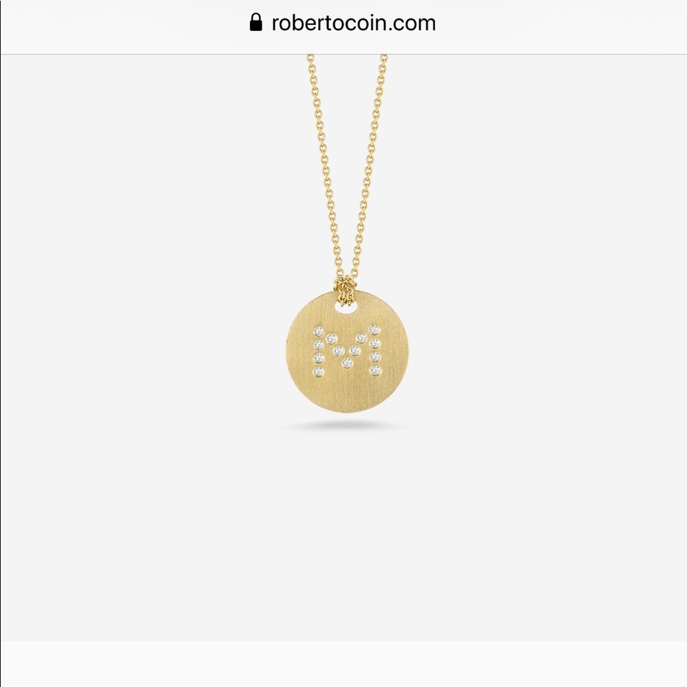 Roberto Coin Diamond Disc Pendant - Letter M 18k